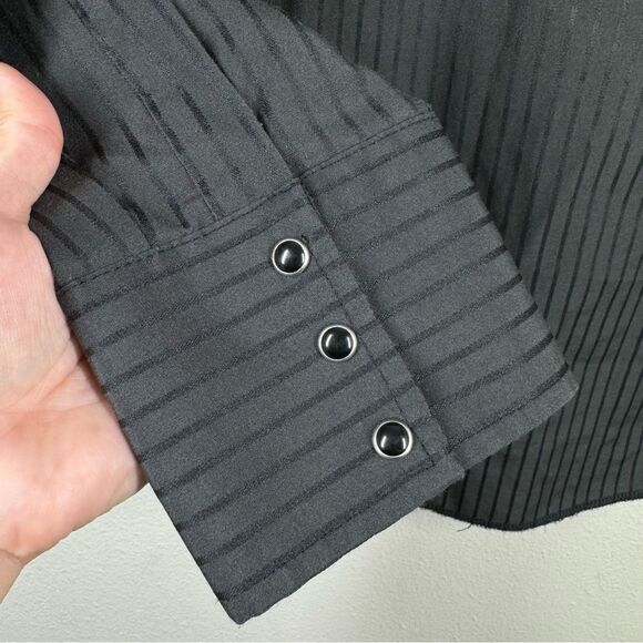 Vintage Wrangler Pearl Snap Western Button Down Shirt Long Sleeve Black Stripe L - Picture 6 of 8